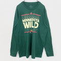 古着 used　adidas　アディダス　長袖プリントTシャツ　クルーネックロンT　ミネソタワイルド　ホッケー　緑　XLサイズ