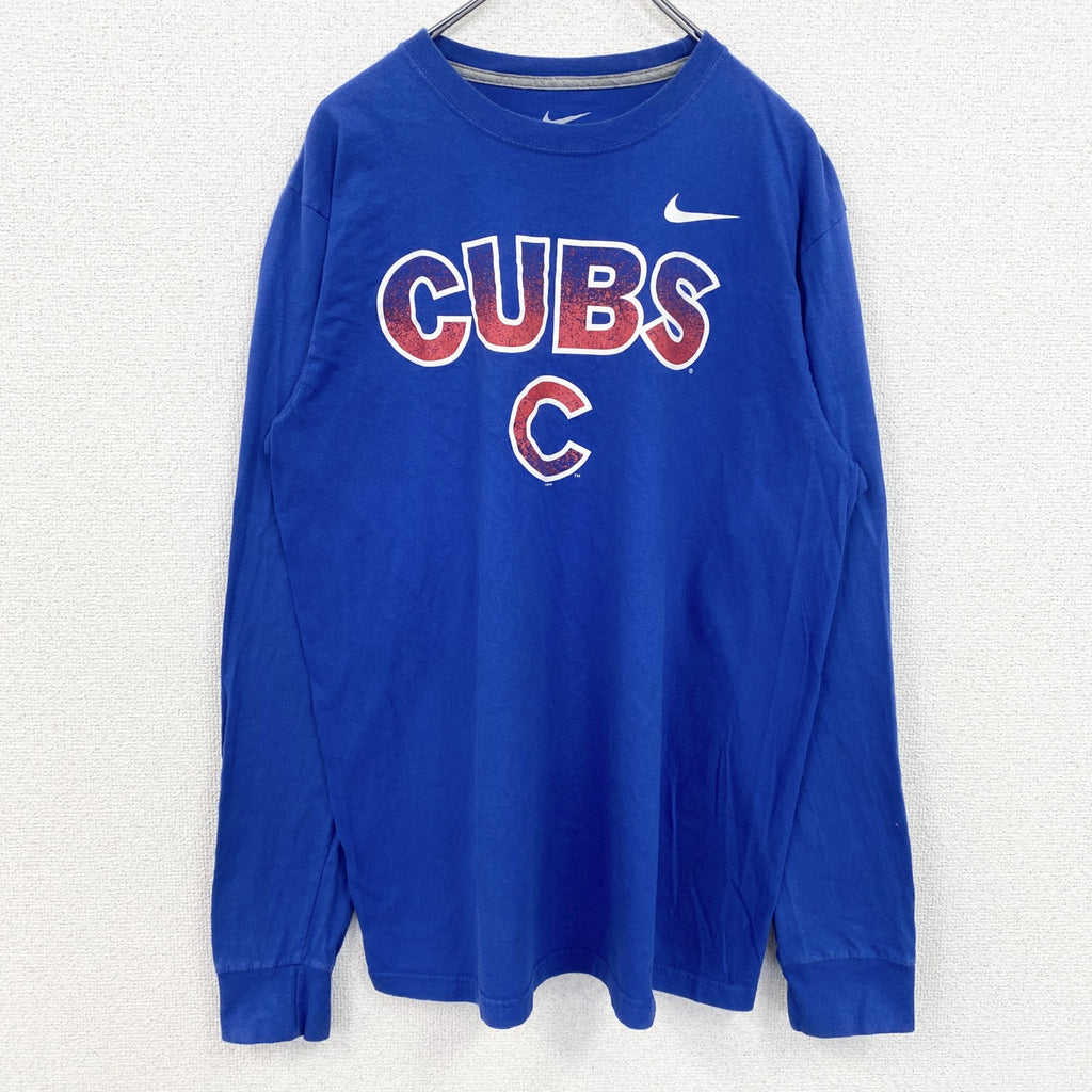 古着 used　NIKE　ナイキ　長袖プリントTシャツ　クルーネックロンT　MLB　シカゴカブス　野球　青　Lサイズ
