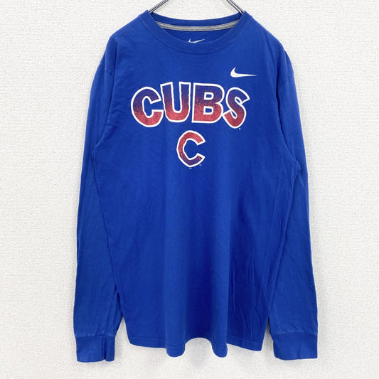 古着 used　NIKE　ナイキ　長袖プリントTシャツ　クルーネックロンT　MLB　シカゴカブス　野球　青　Lサイズ