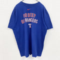 古着 used　NIKE　ナイキ　半袖プリントクルーネックTシャツ　MLB　レンジャーズ　野球　クルーネック　青　2XLサイズ