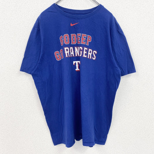 古着 used　NIKE　ナイキ　半袖プリントクルーネックTシャツ　MLB　レンジャーズ　野球　クルーネック　青　2XLサイズ