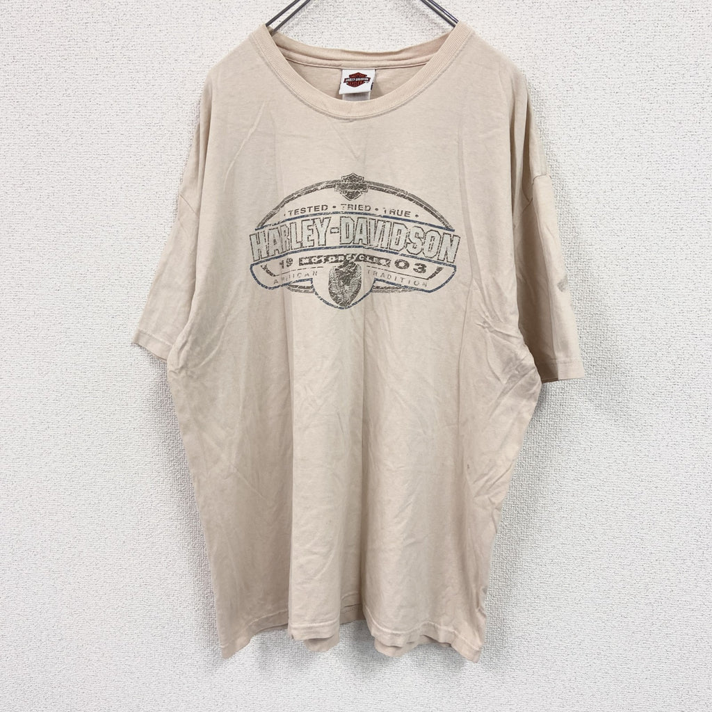 HARLEY DAVIDSON　ハーレーダビッドソン　Hanes　ヘインズ　半袖プリントTシャツ　ベージュ　XLサイズ