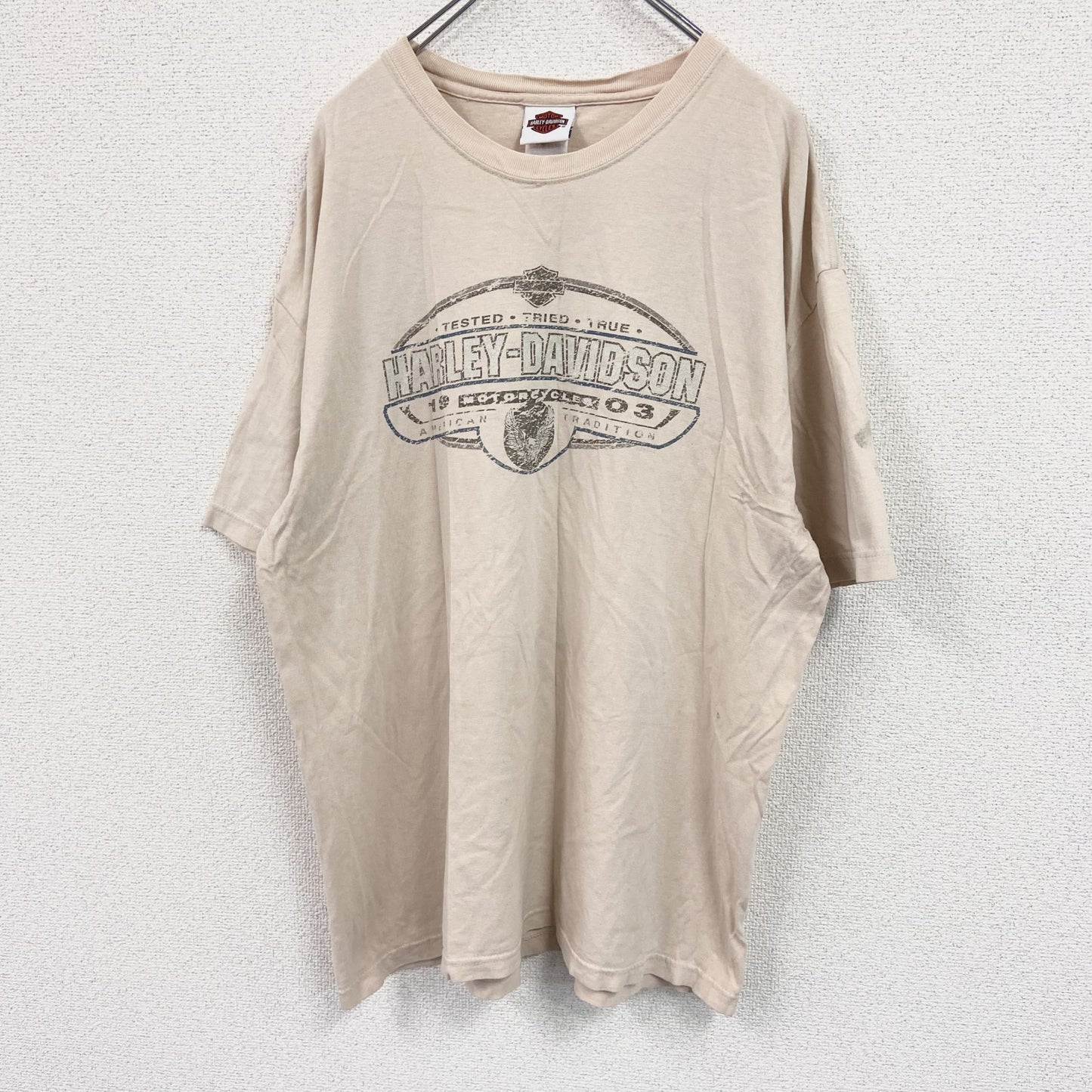 HARLEY DAVIDSON　ハーレーダビッドソン　Hanes　ヘインズ　半袖プリントTシャツ　ベージュ　XLサイズ