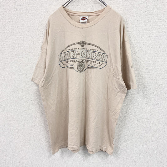 HARLEY DAVIDSON　ハーレーダビッドソン　Hanes　ヘインズ　半袖プリントTシャツ　ベージュ　XLサイズ