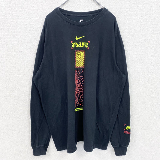 古着 used　NIKE　ナイキ　長袖プリントTシャツ　クルーネックロンT　黒　ブラック　ビッグシルエット　2XLサイズ
