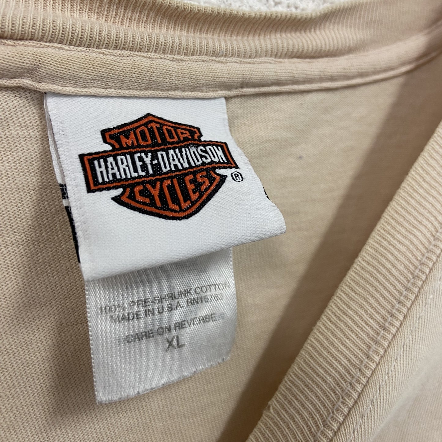 HARLEY DAVIDSON　ハーレーダビッドソン　Hanes　ヘインズ　半袖プリントTシャツ　ベージュ　XLサイズ
