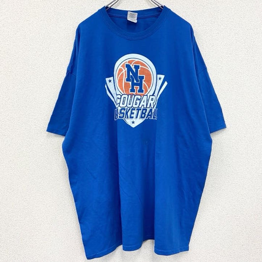 古着 used　ギルダン　半袖プリントTシャツ　クーガーバスケットボール　クルーネック　レトロデザイン　青　ブルー　2XLサイズ