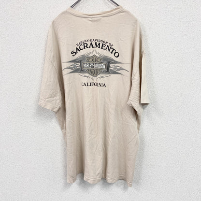 HARLEY DAVIDSON　ハーレーダビッドソン　Hanes　ヘインズ　半袖プリントTシャツ　ベージュ　XLサイズ