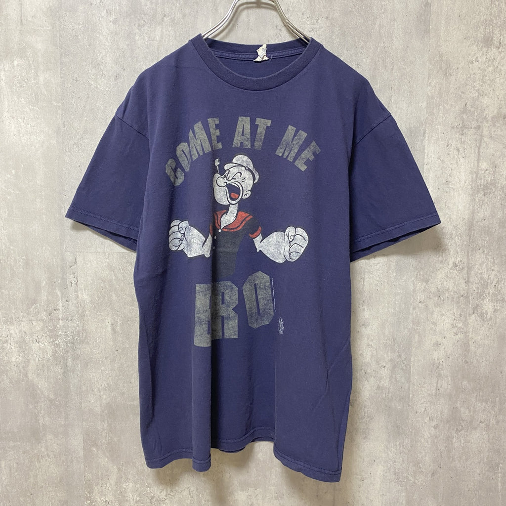 古着 used　POPEYE　ポパイ　半袖プリントTシャツ　クルーネック　紺　ネイビー　Lサイズ