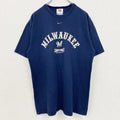 古着 used　NIKE　ナイキ　半袖クルーネックプリントＴシャツ　ミルウォーキーブルワーズ　野球　ネイビー　Lサイズ