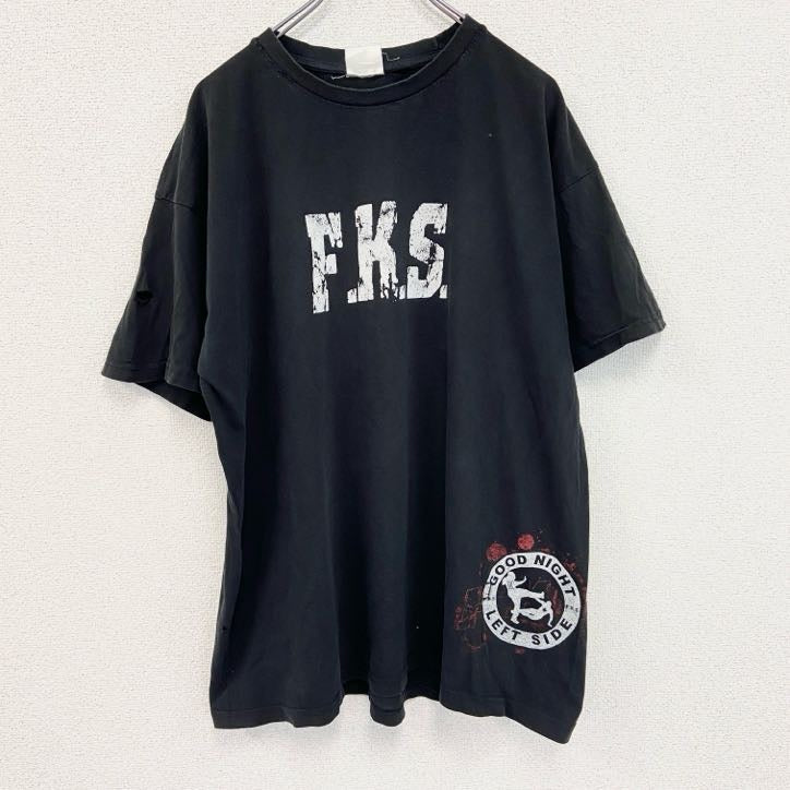 B&C　半袖プリントTシャツ　F.K.S.　英字プリント　黒　ブラック　2XLサイズ