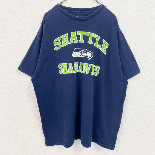 古着 used　NFL　半袖プリントTシャツ　シアトルホークス　フットボール　クルーネック　ネイビー　2XLサイズ
