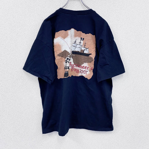 00s　GILDAN　ギルダン　半袖プリントTシャツ　ヴィンテージ　海賊　紺　ネイビー　XLサイズ
