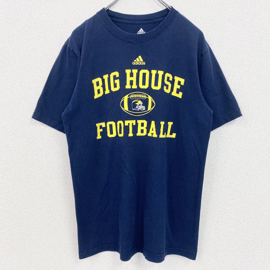 古着 used　adidas　アディダス　半袖プリントTシャツ　ミシガン　BIG HOUSE　フットボール　ネイビー　Mサイズ