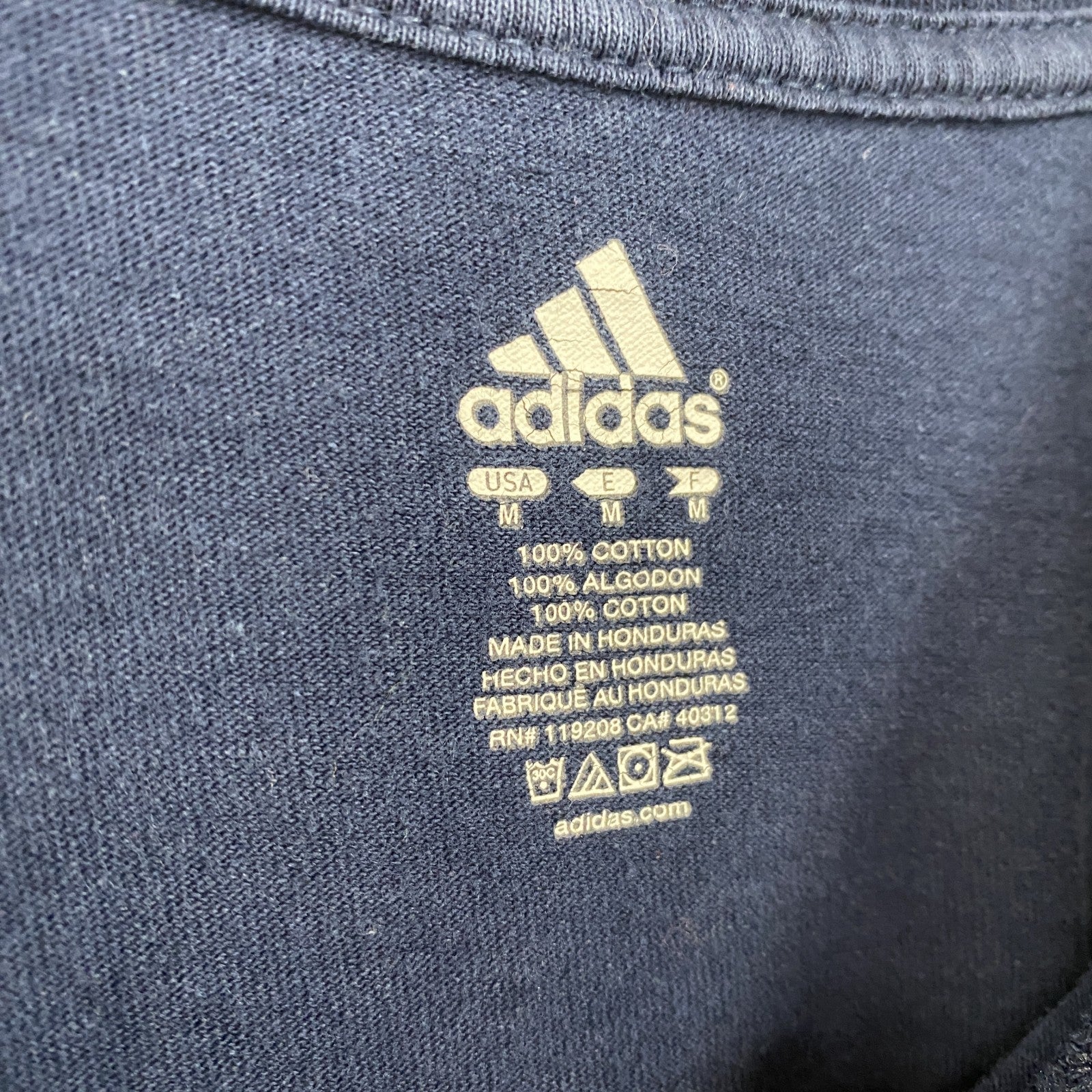 古着 used　adidas　アディダス　半袖プリントTシャツ　ミシガン　BIG HOUSE　フットボール　ネイビー　Mサイズ