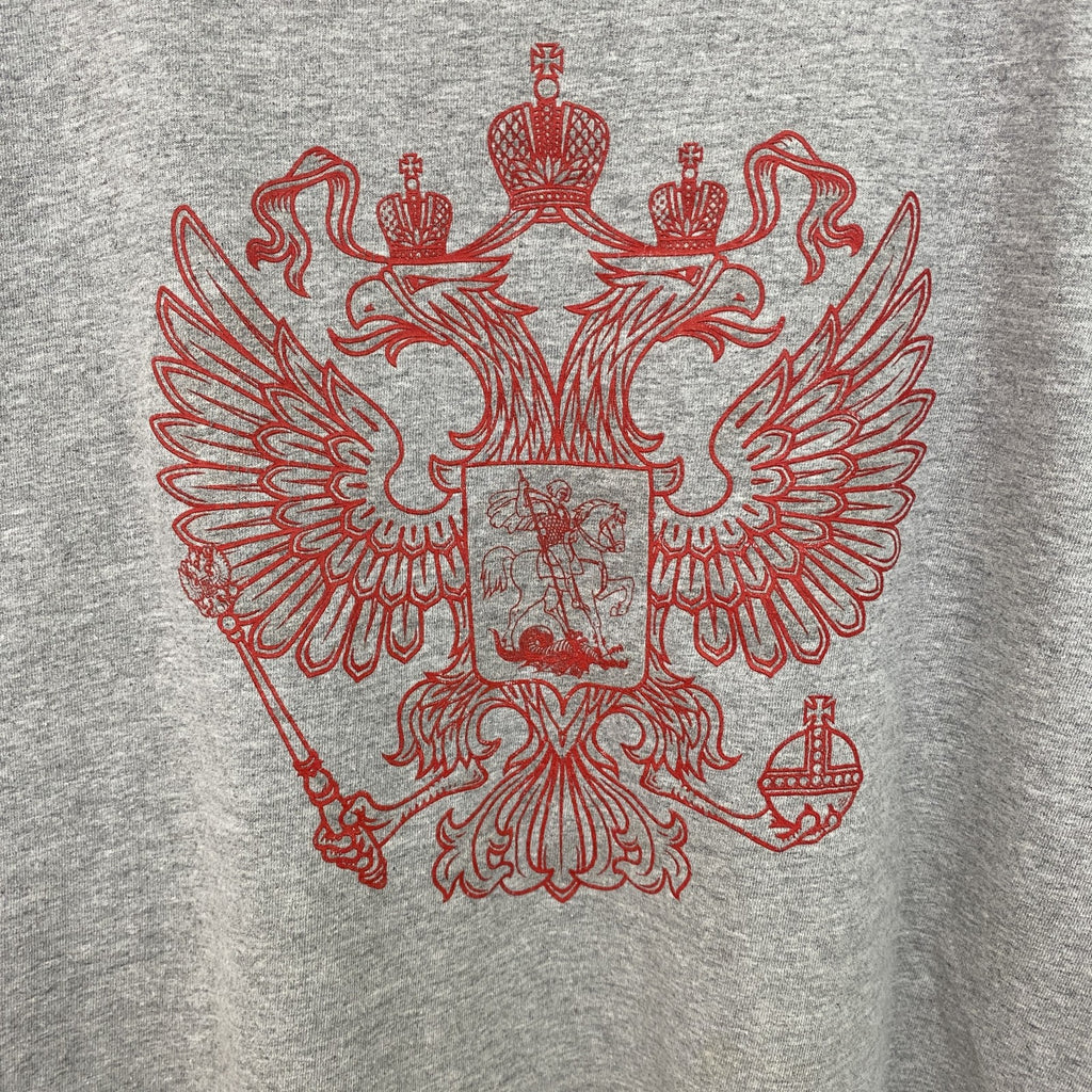 古着 used　adidas　アディダス　半袖プリントTシャツ　ロシア代表　クルーネック　グレー　レトロデザイン　Lサイズ