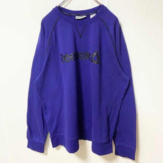 古着 used　Reebok リーボック　長袖ロゴプリントスウェット　トレーナー　ラグランスリーブ　青　ブルー　Lサイズ