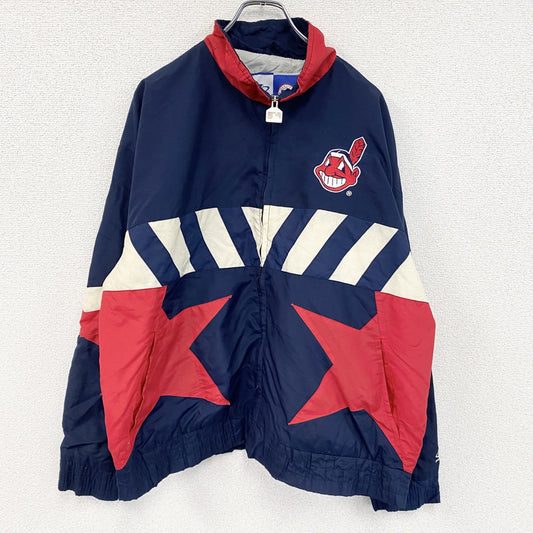 ～00s　LOGO ATHLETIC　インディアンス　ナイロンジャケット　ヴィンテージ　マルチカラー　紺　ネイビー　Lサイズ