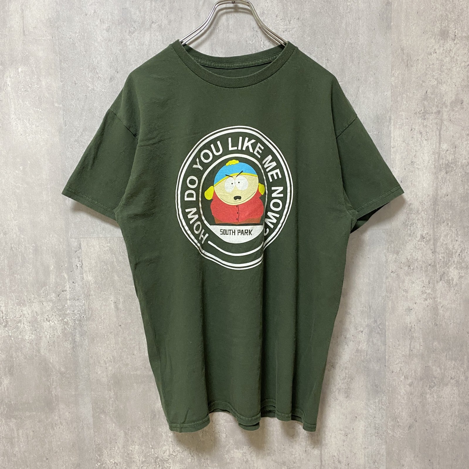 古着 used　サウスパーク　SOUTH PARK　半袖プリントTシャツ　クルーネック　緑　カーキ　Lサイズ