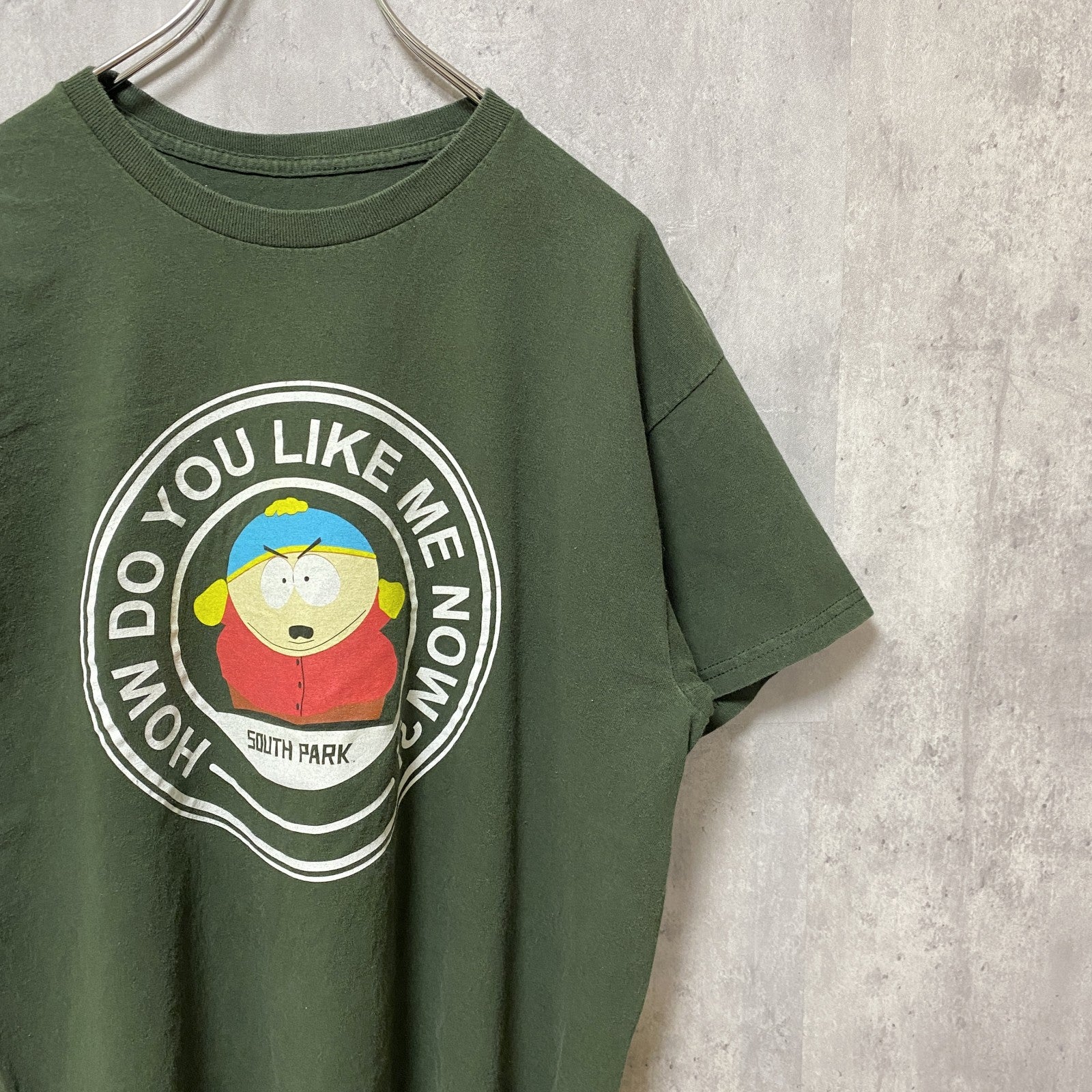 古着 used　サウスパーク　SOUTH PARK　半袖プリントTシャツ　クルーネック　緑　カーキ　Lサイズ