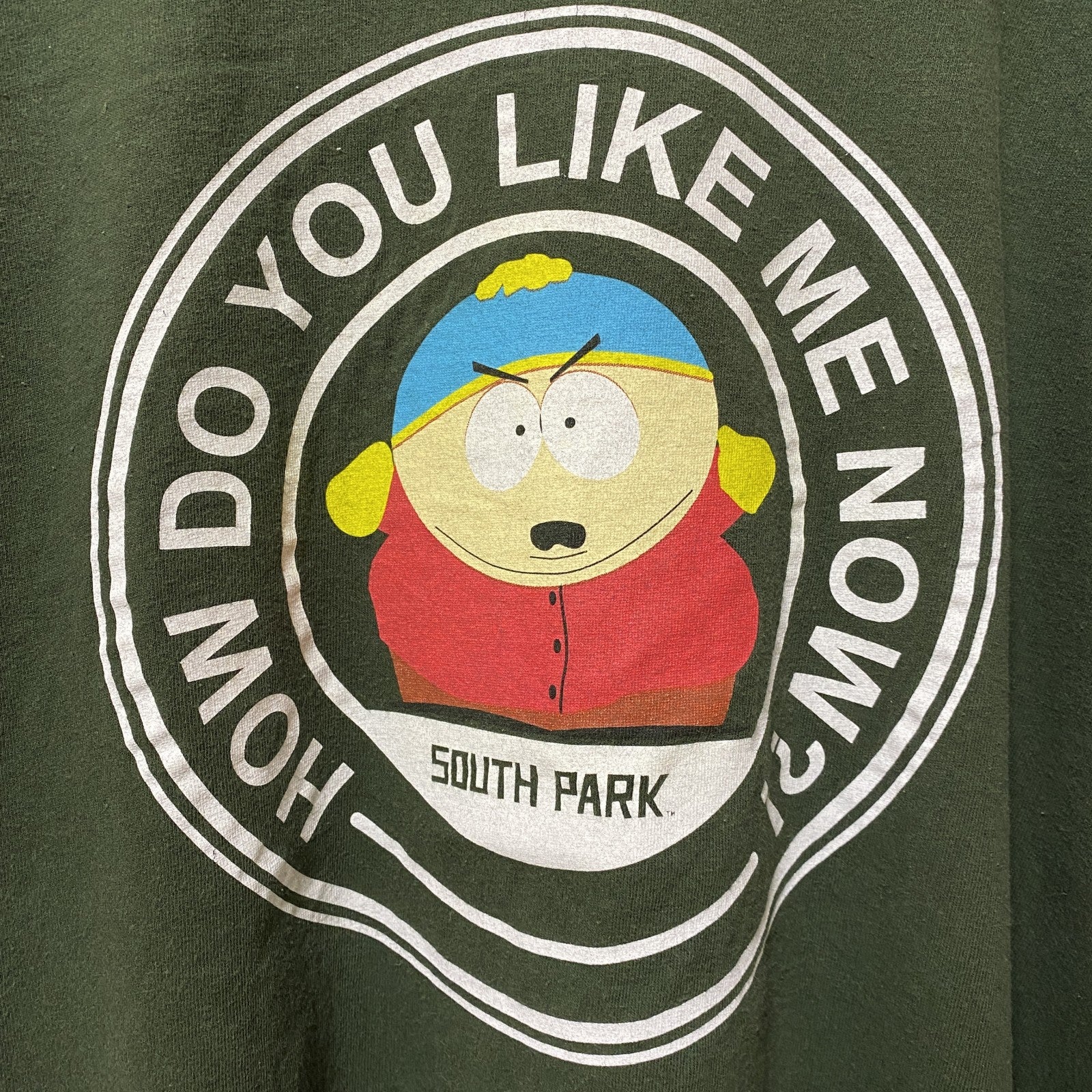 古着 used　サウスパーク　SOUTH PARK　半袖プリントTシャツ　クルーネック　緑　カーキ　Lサイズ