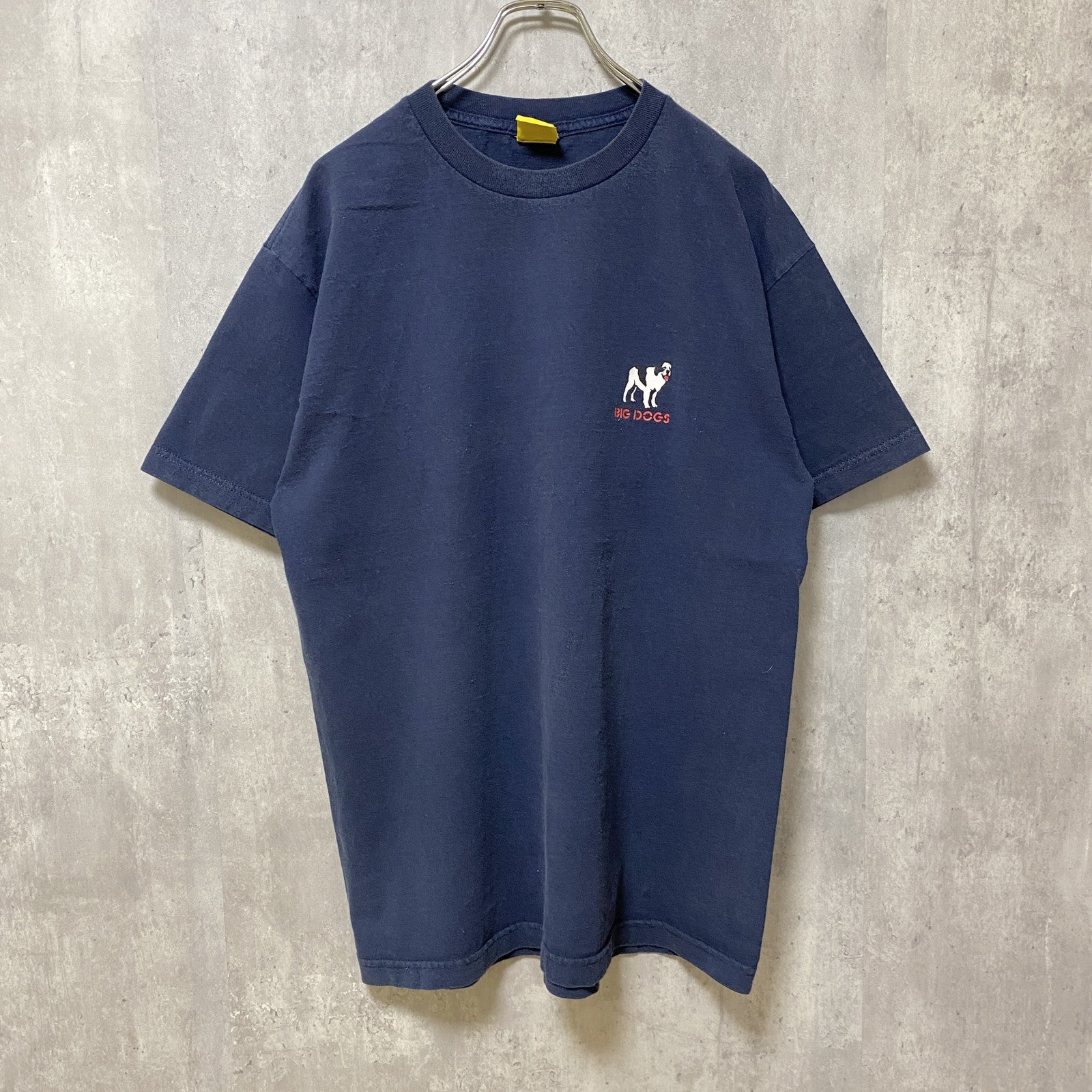 古着 used　BIG DOGS　JUST DO IT 半袖ワンポイントTシャツ　バックプリント　クルーネック　ネイビー　Lサイズ