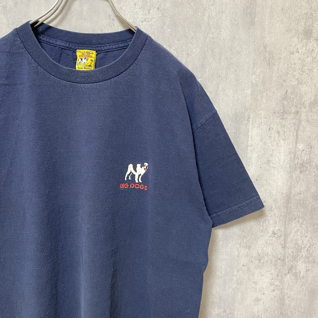 古着 used　BIG DOGS　JUST DO IT 半袖ワンポイントTシャツ　バックプリント　クルーネック　ネイビー　Lサイズ