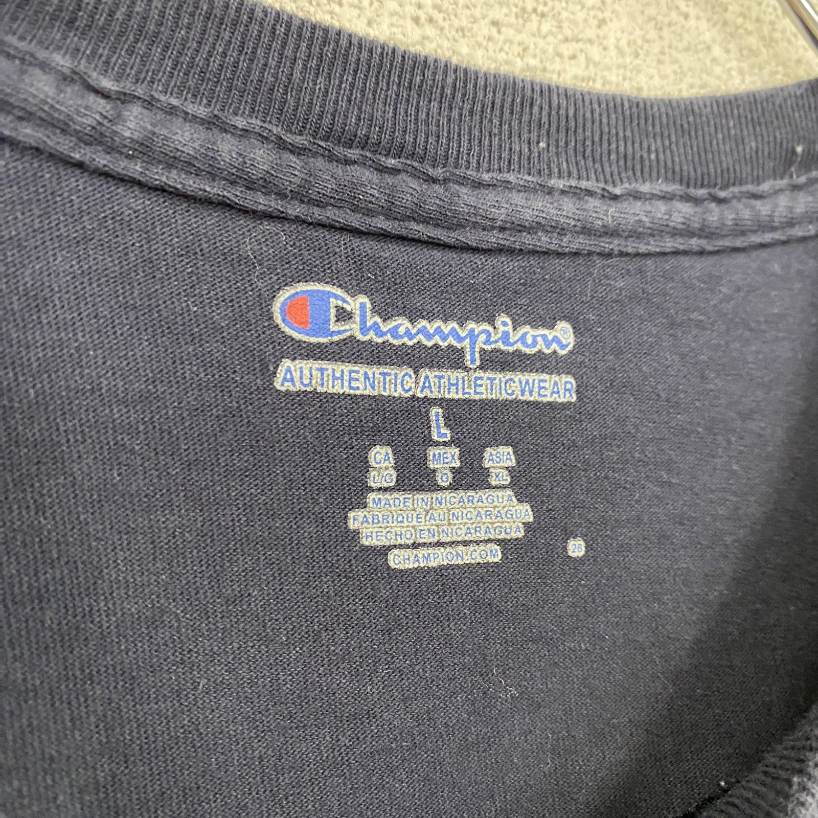 古着 used　Champion　チャンピオン　半袖カレッジプリントＴシャツ　ジョージタウン大学　ネイビー　Lサイズ