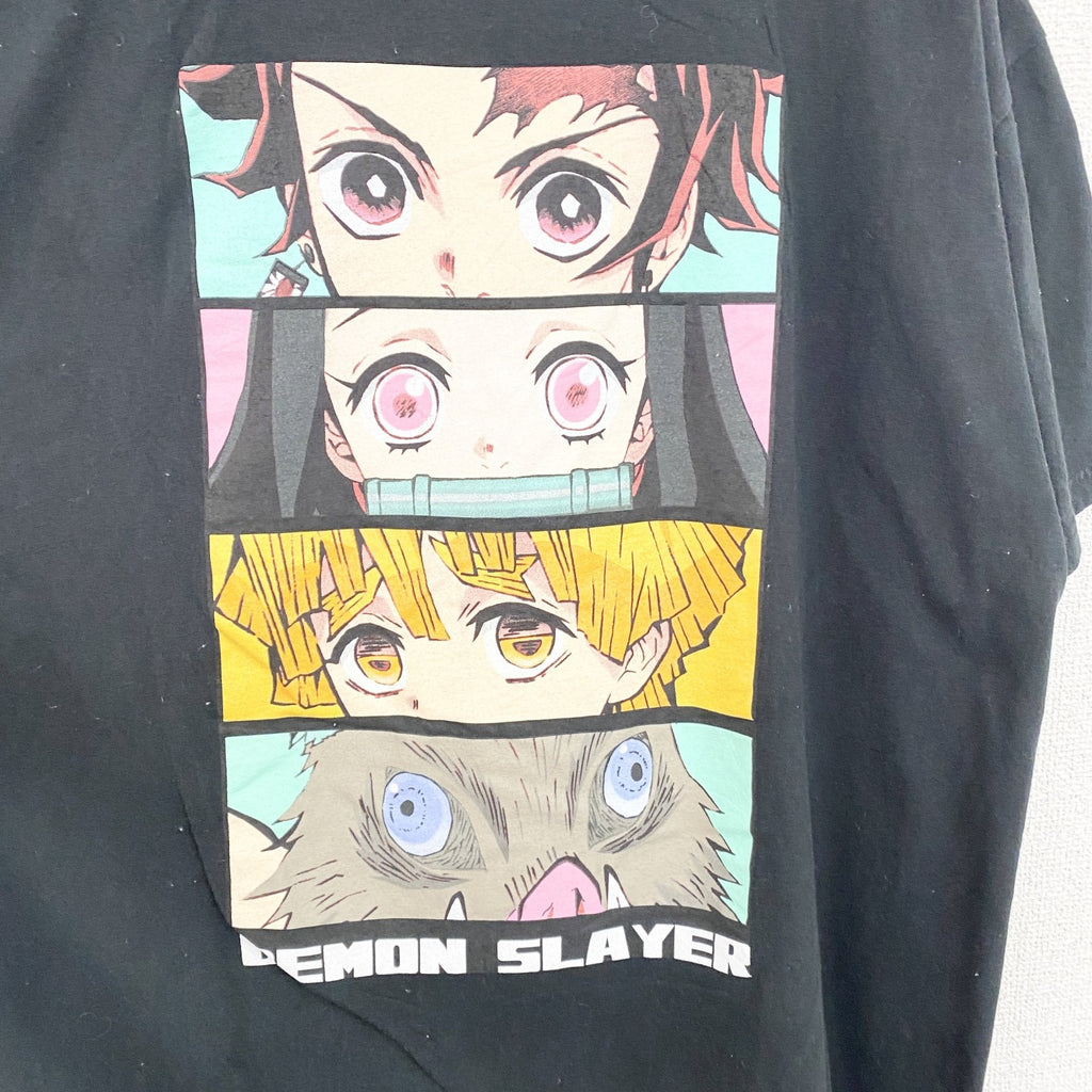 古着 used　鬼滅の刃　DEMON SLAYER　炭治郎　ねず子　半袖アニメプリントTシャツ　キャラデザイン　黒　XLサイズ
