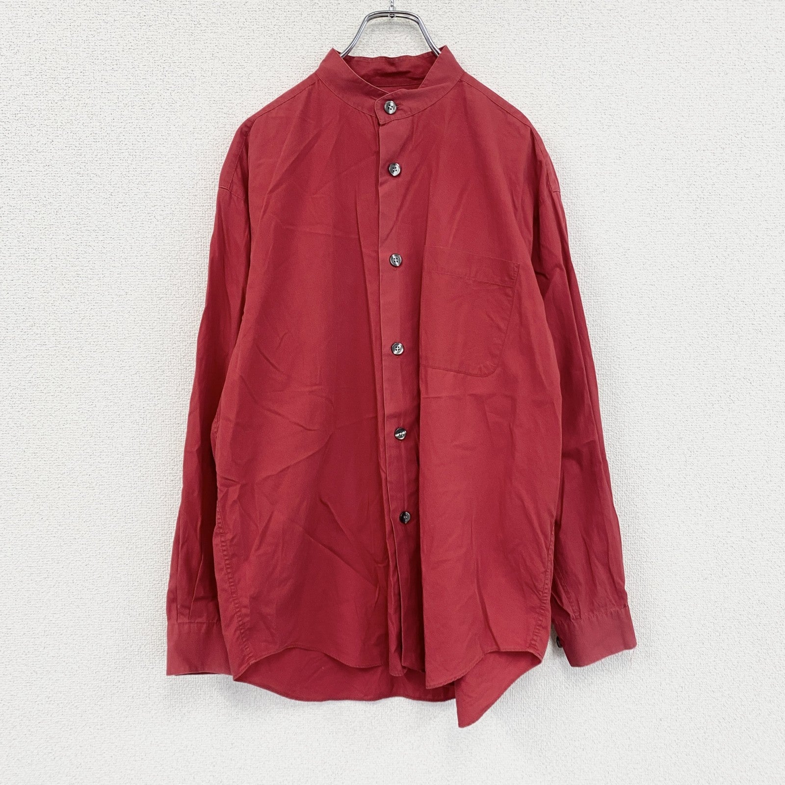 JUNMEN　ジュンメン　長袖シャツ　ノーカラーシャツ　赤　レッド