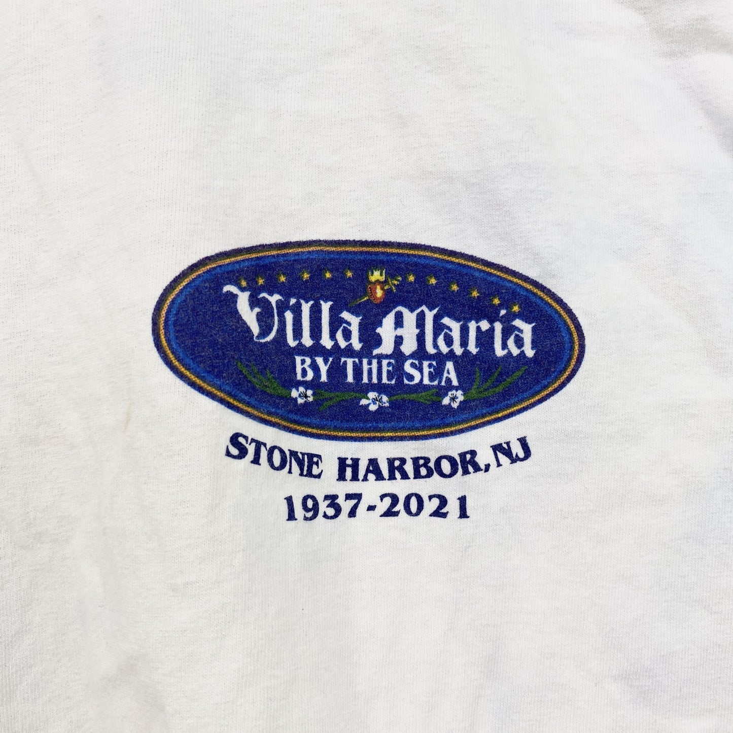 古着 used　champion　チャンピオン　半袖バックプリントTシャツ　ストーンハーバー　Villa Maria　白　Lサイズ