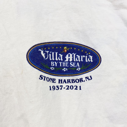 古着 used　champion　チャンピオン　半袖バックプリントTシャツ　ストーンハーバー　Villa Maria　白　Lサイズ