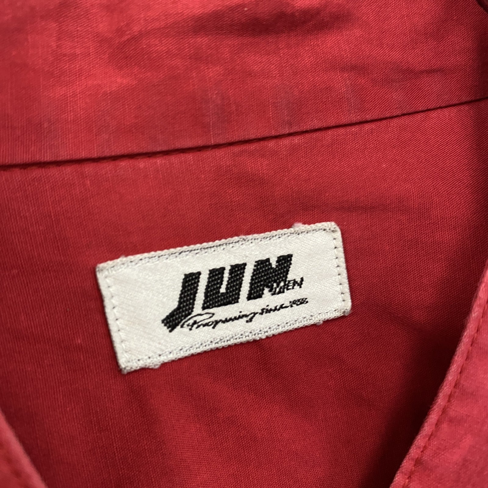 JUNMEN　ジュンメン　長袖シャツ　ノーカラーシャツ　赤　レッド