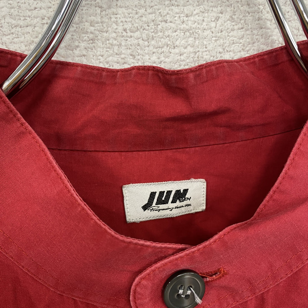 JUNMEN　ジュンメン　長袖シャツ　ノーカラーシャツ　赤　レッド