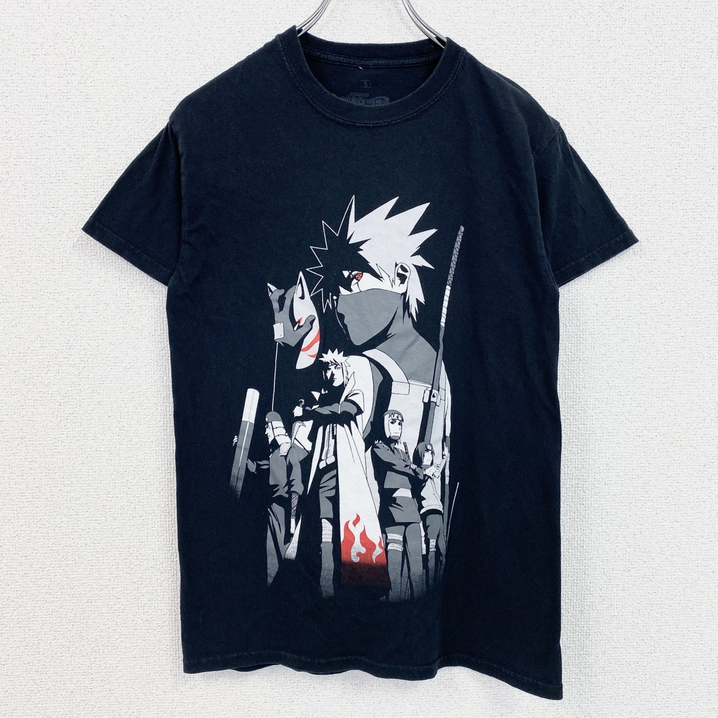 古着 used　NARUTO　ナルト疾風伝　カカシ　半袖アニメプリントＴシャツ　キャラクターデザイン　黒　ブラック　Sサイズ