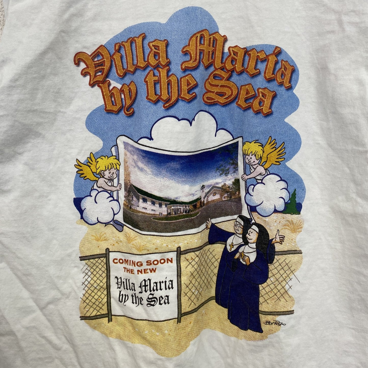 古着 used　champion　チャンピオン　半袖バックプリントTシャツ　ストーンハーバー　Villa Maria　白　Lサイズ