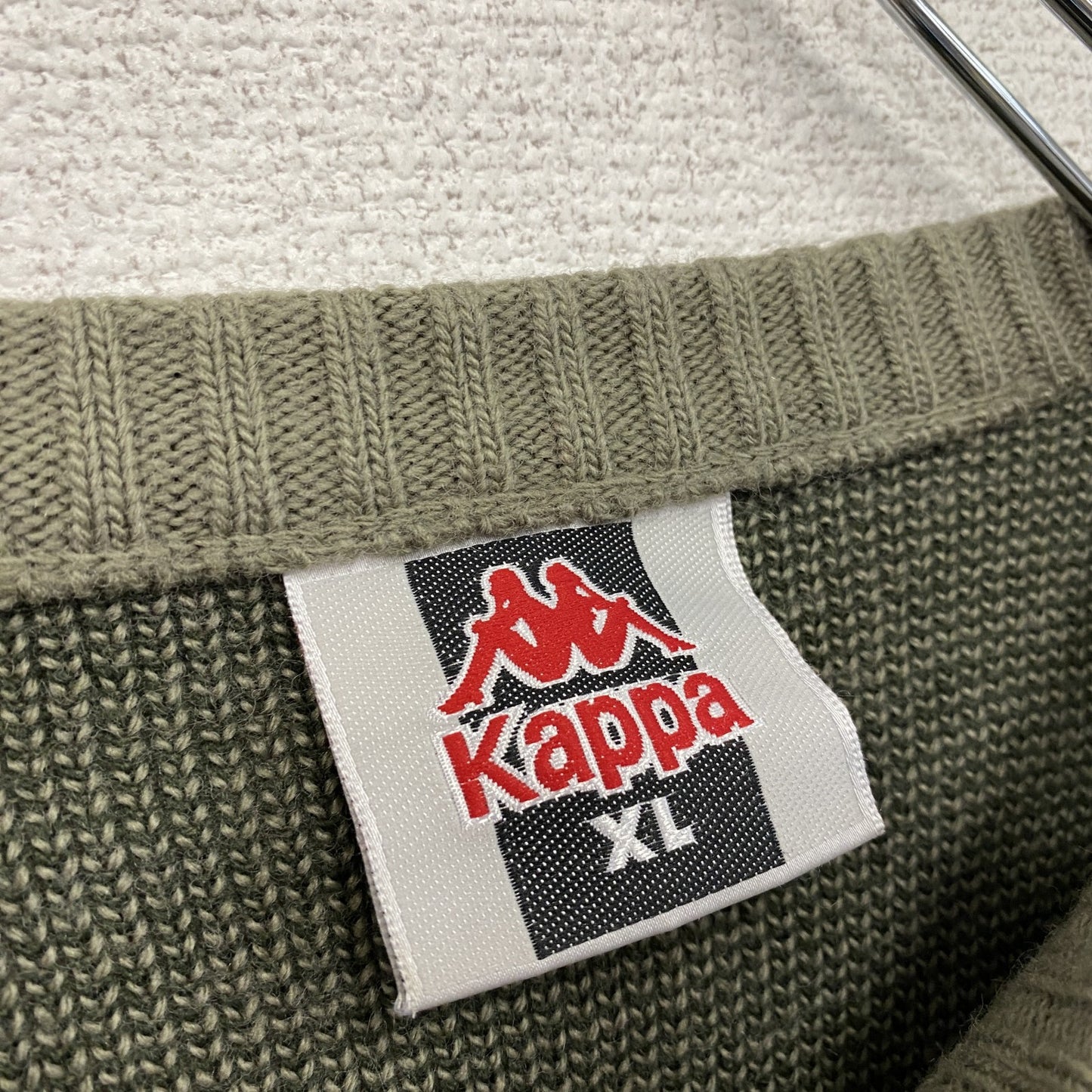 90s～　Kappa　カッパ　ウールニットセーター　刺繍ロゴ　ヴィンテージ　カーキ　XLサイズ