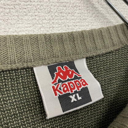 90s～　Kappa　カッパ　ウールニットセーター　刺繍ロゴ　ヴィンテージ　カーキ　XLサイズ
