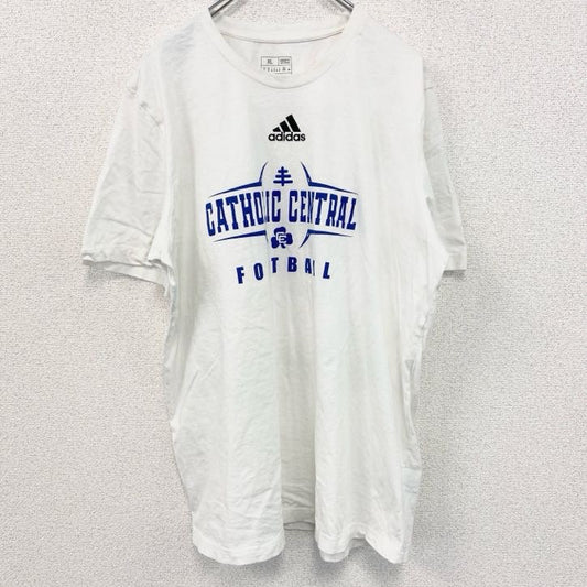 古着 used　Adidas　アディダス　半袖カレッジプリントTシャツ　クルーネック　カソリックセントラル　ホワイト　XLサイズ