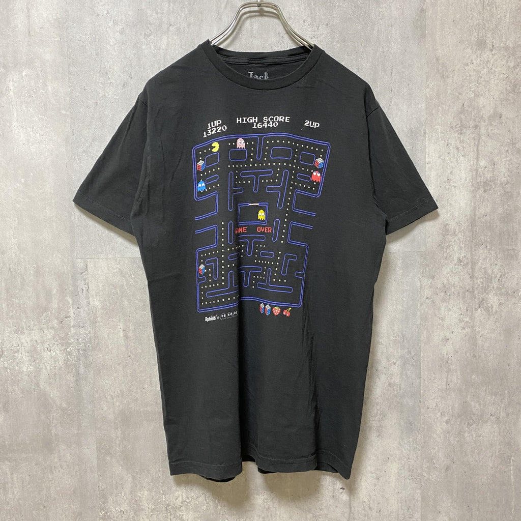 古着 used　Rubik’s × PACMAN　パックマン　半袖ゲームプリントTシャツ　黒　ブラック　レトロデザイン　Lサイズ