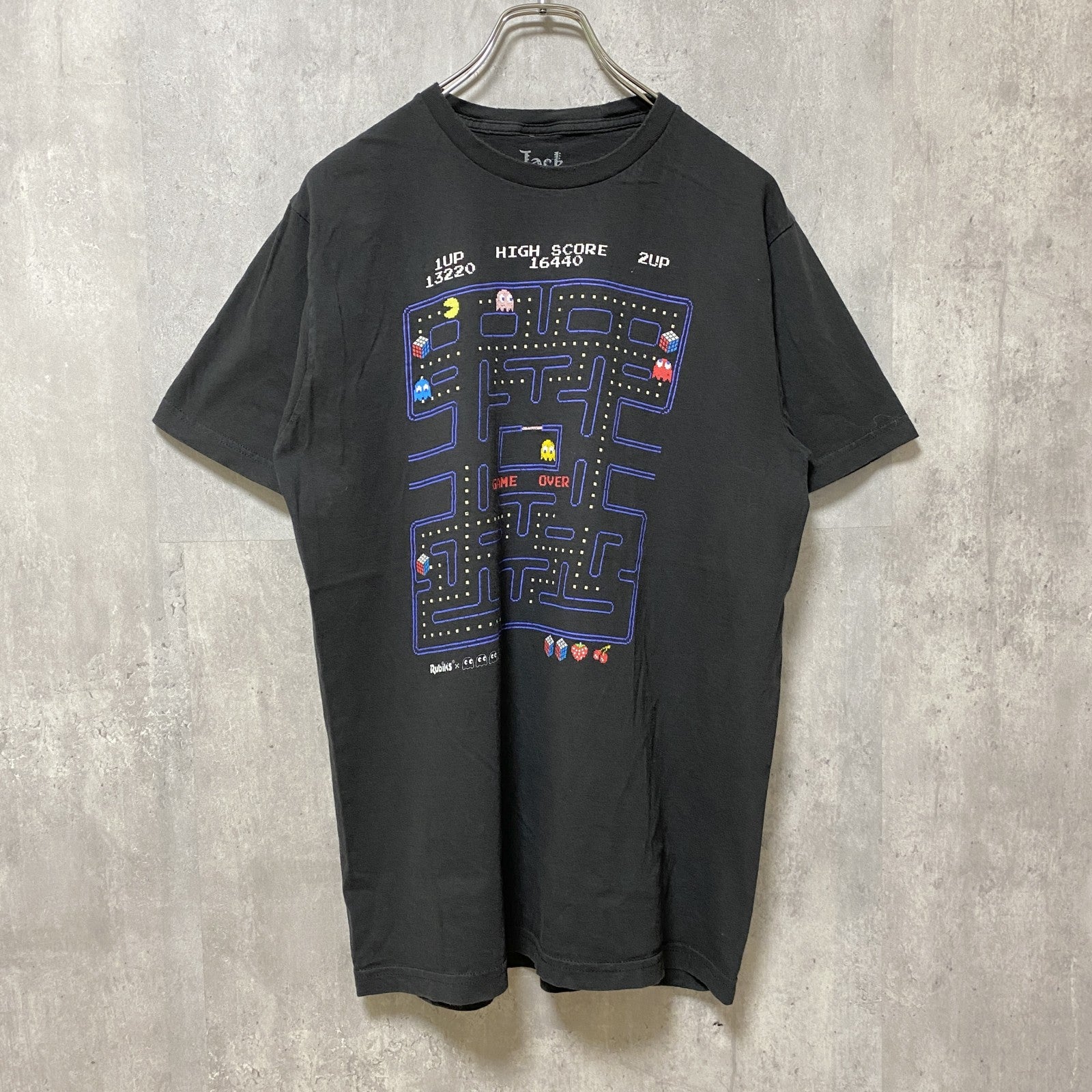 古着 used　Rubik’s × PACMAN　パックマン　半袖ゲームプリントTシャツ　黒　ブラック　レトロデザイン　Lサイズ