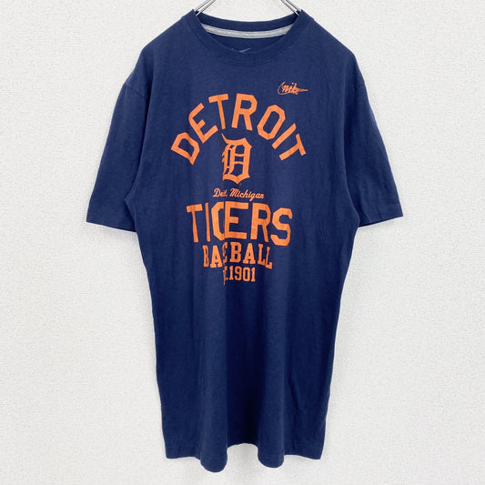 古着 used　NIKE　ナイキ　半袖プリントTシャツ　MLB　デトロイトタイガーズ　野球　ベースボール　ネイビー　Lサイズ