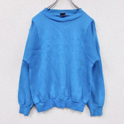 80s　PUMA　プーマ　リブニットセーター　コットンニットセーター　ヴィンテージ　水色　ライトブルー　Mサイズ