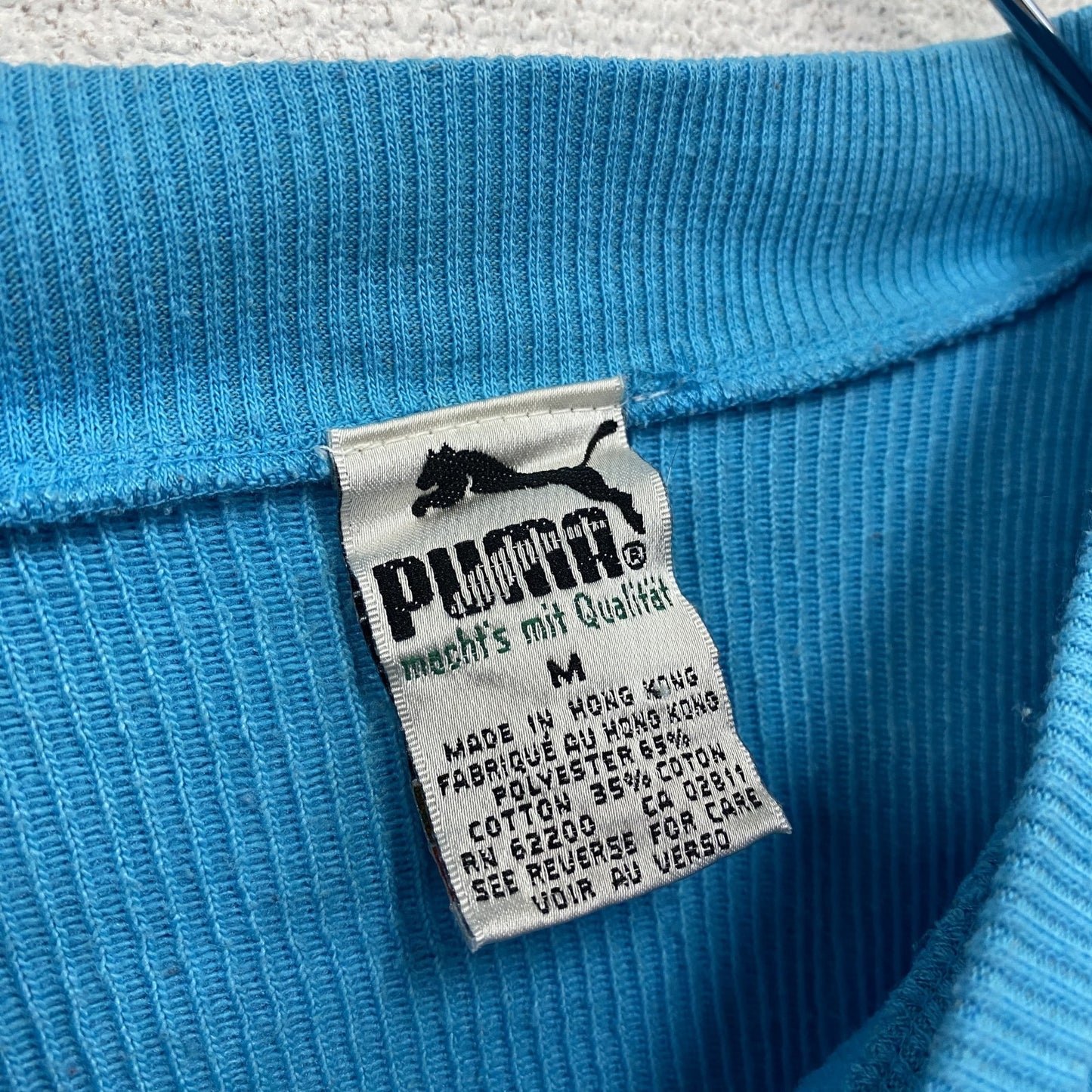 80s　PUMA　プーマ　リブニットセーター　コットンニットセーター　ヴィンテージ　水色　ライトブルー　Mサイズ