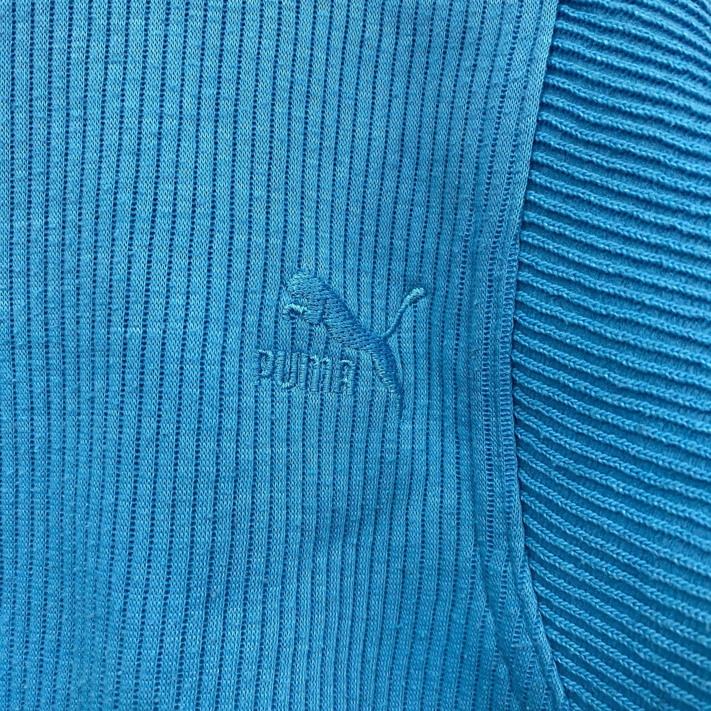 80s　PUMA　プーマ　リブニットセーター　コットンニットセーター　ヴィンテージ　水色　ライトブルー　Mサイズ