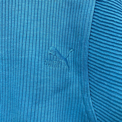 80s　PUMA　プーマ　リブニットセーター　コットンニットセーター　ヴィンテージ　水色　ライトブルー　Mサイズ