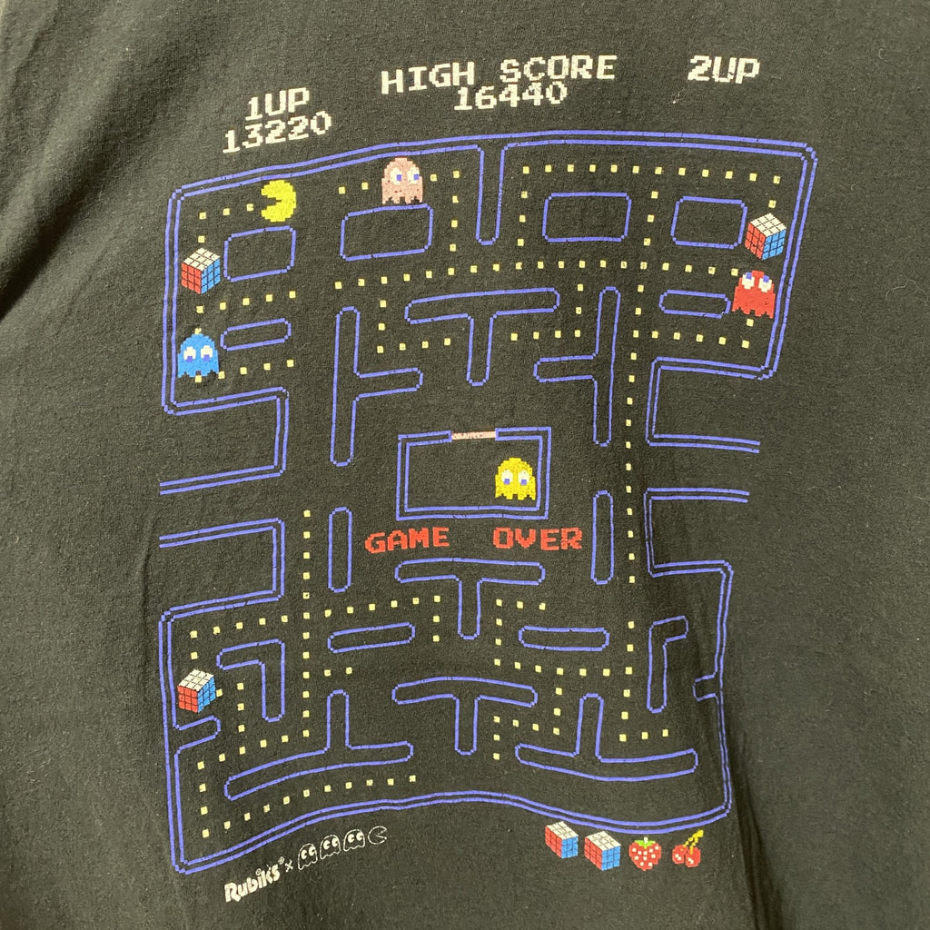 古着 used　Rubik’s × PACMAN　パックマン　半袖ゲームプリントTシャツ　黒　ブラック　レトロデザイン　Lサイズ