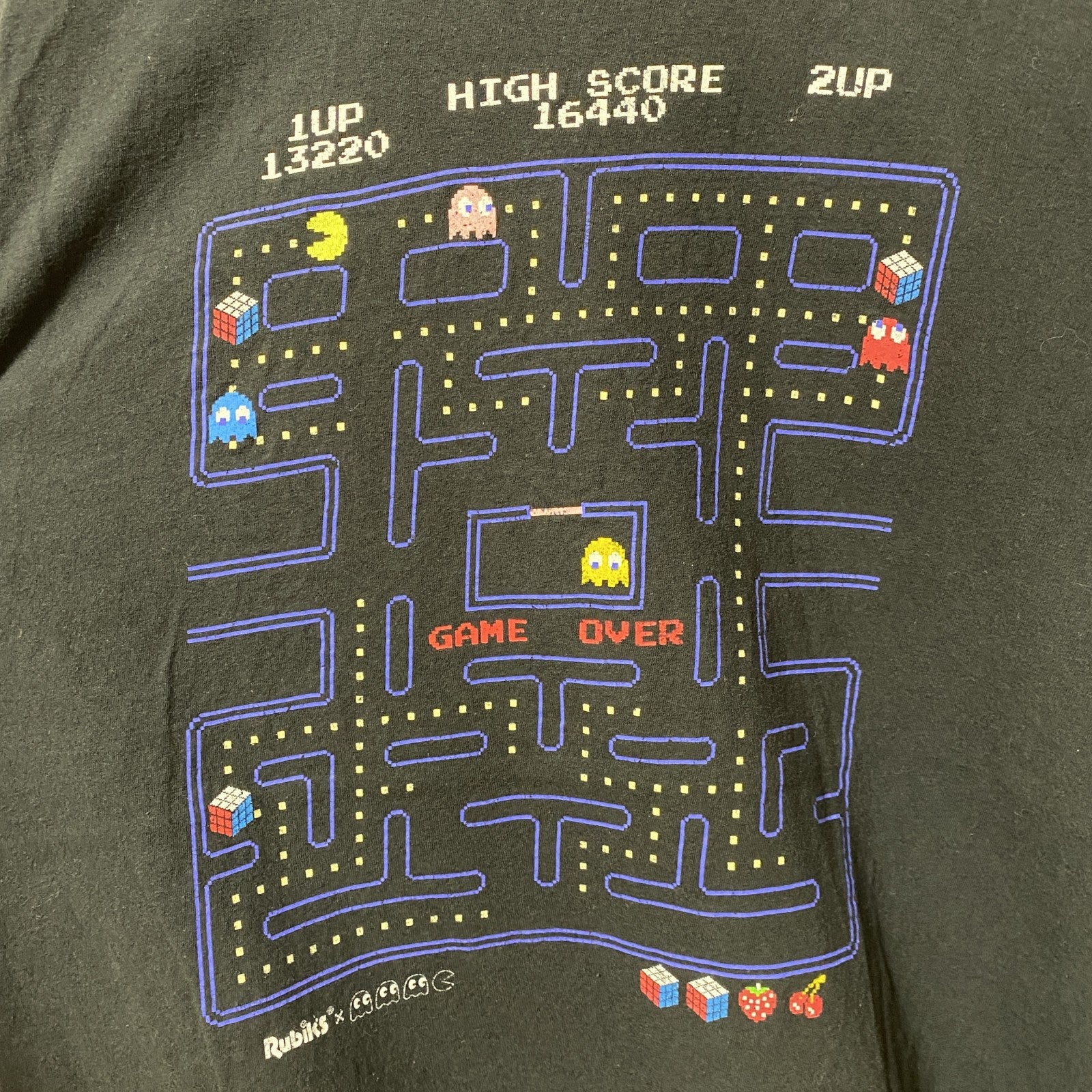 古着 used　Rubik’s × PACMAN　パックマン　半袖ゲームプリントTシャツ　黒　ブラック　レトロデザイン　Lサイズ