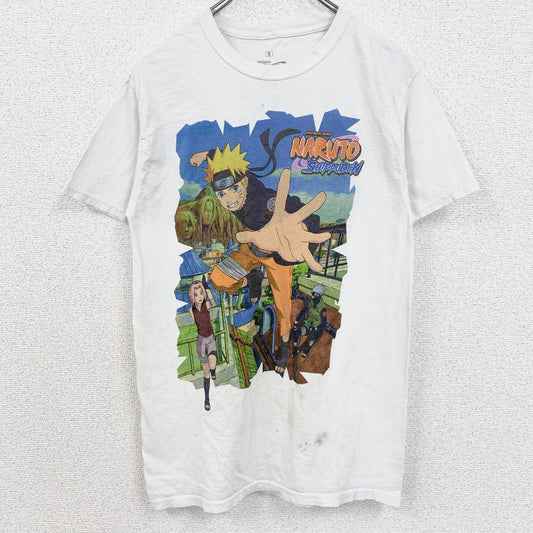 古着 used　NARUTO　ナルト疾風伝　半袖アニメプリントＴシャツ　キャラクターデザイン　白　ホワイト　Sサイズ