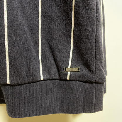 古着 used　D＆F　長袖クルーネックスウェット　トレーナー　ストライプ　ネイビー　紺　レトロデザイン　秋冬服　Lサイズ